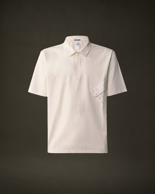 c.p. company The Metropolis Series Mercerized Jersey Half Zip Polo GAUZE WHITE