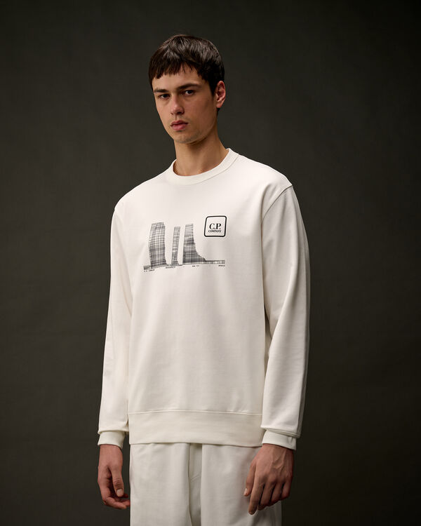 C.p. Company The Metropolis Series Stretch Fleece Graphic Crewneck Sweatshirt GAUZE WHITE