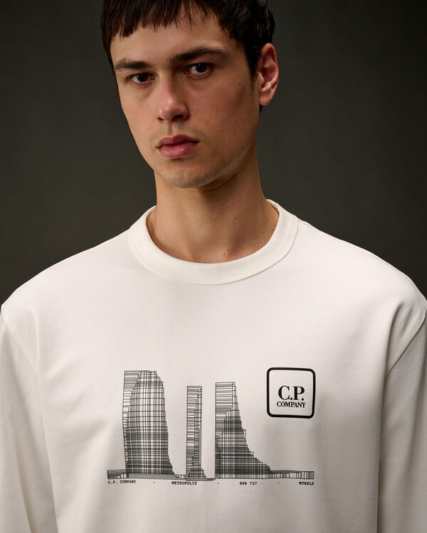 C.p. Company The Metropolis Series Stretch Fleece Graphic Crewneck Sweatshirt GAUZE WHITE