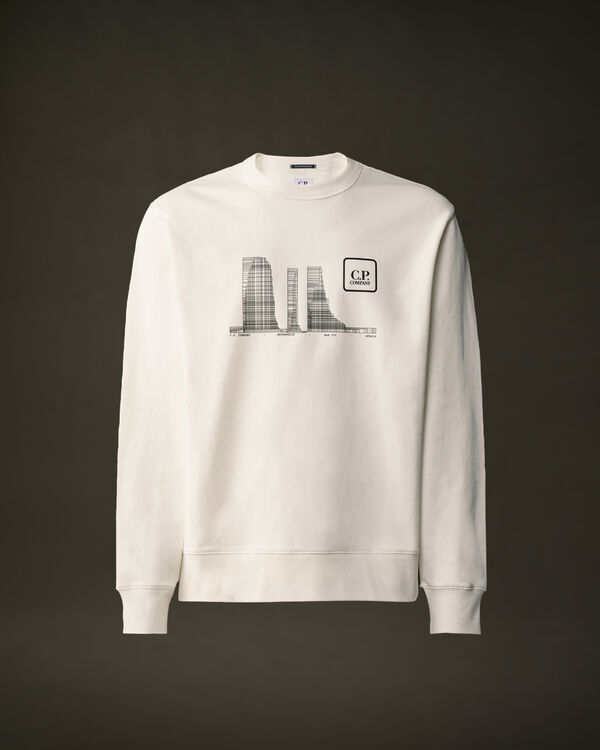c.p. company The Metropolis Series Stretch Fleece Graphic Crewneck Sweatshirt GAUZE WHITE