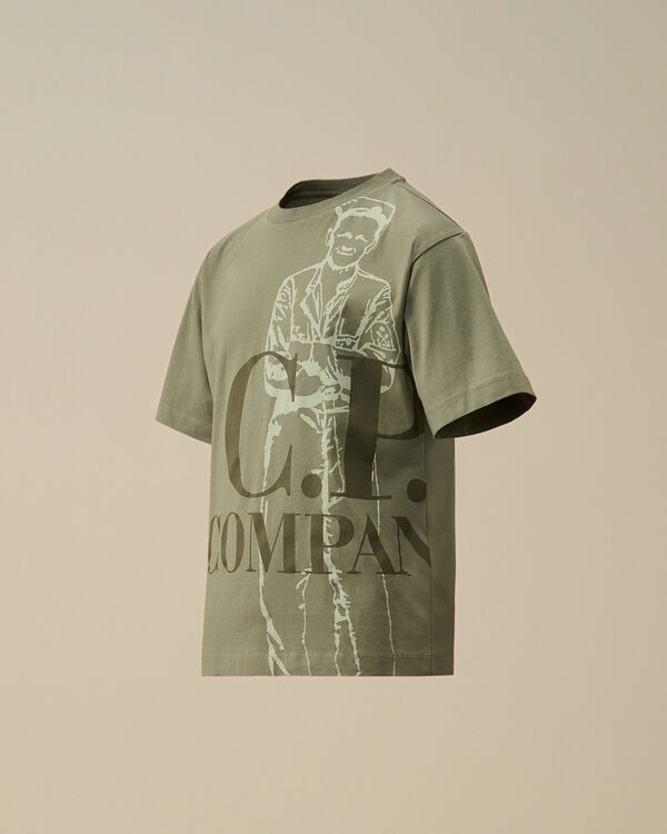 c.p. company U16 Cotton Jersey 30/1 Maxi Logo T-Shirt THYME - GREEN