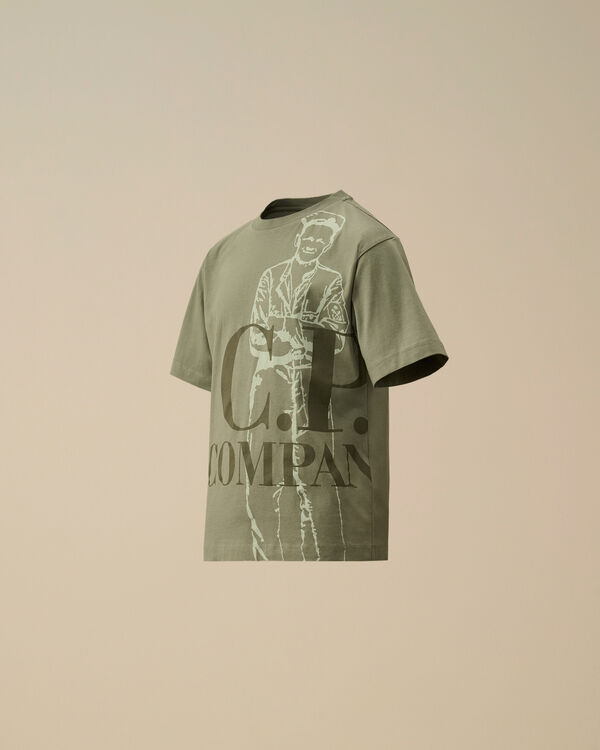 c.p. company U16 Cotton Jersey 30/1 Maxi Logo T-Shirt THYME - GREEN