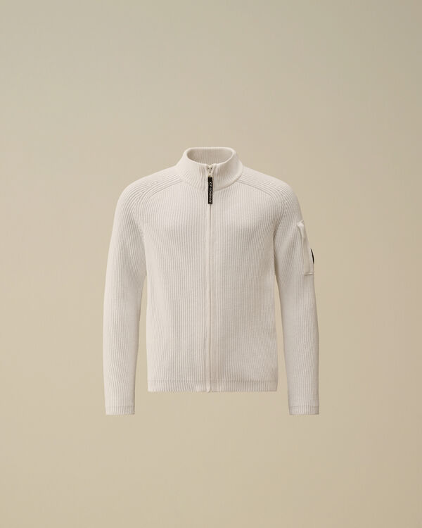 C.p. Company U16 Cotton Knitted Full Zip Knit GAUZE WHITE