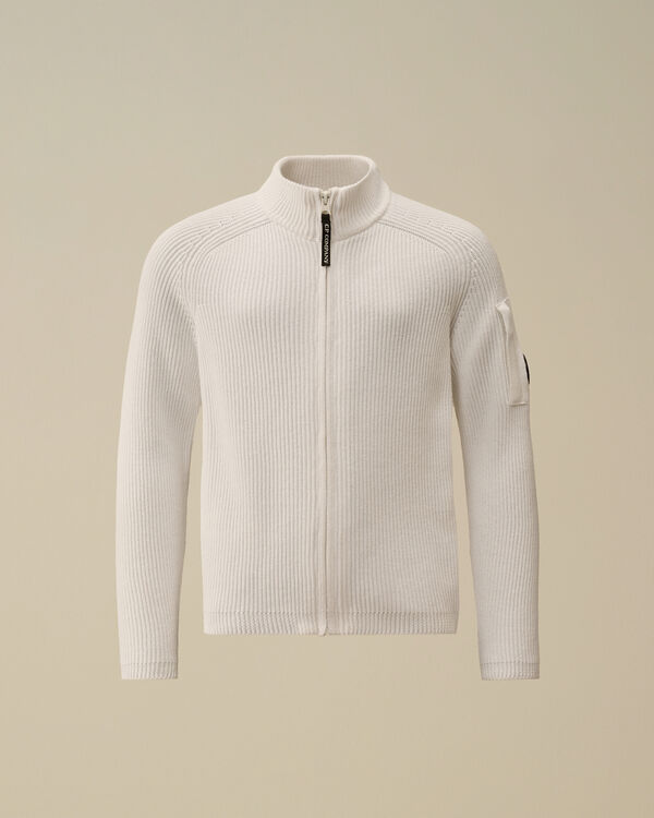 C.p. Company U16 Cotton Knitted Full Zip Knit GAUZE WHITE