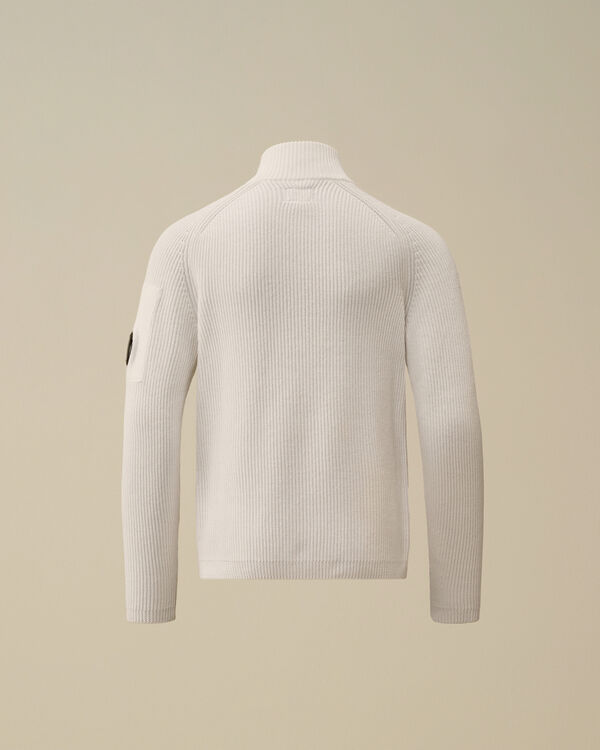 C.p. Company U16 Cotton Knitted Full Zip Knit GAUZE WHITE