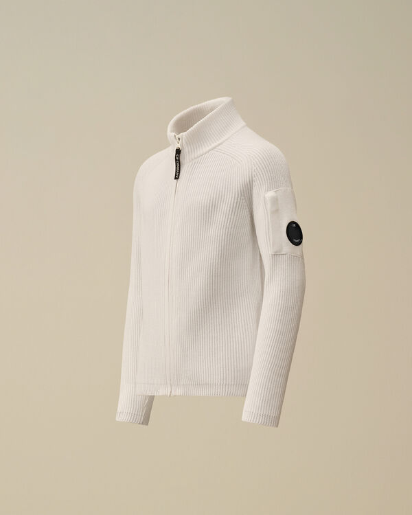 c.p. company U16 Cotton Knitted Full Zip Knit GAUZE WHITE