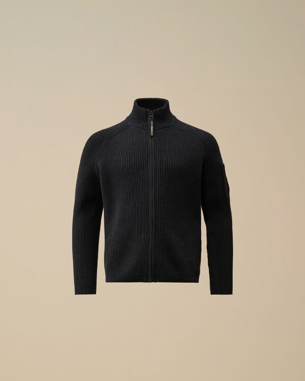 C.p. Company U16 Cotton Knitted Full Zip Knit TOTAL ECLIPSE - BLUE