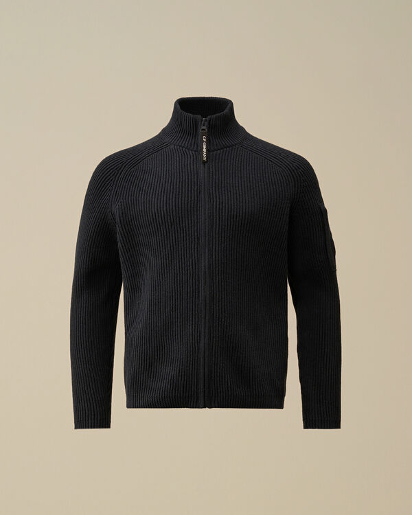 C.p. Company U16 Cotton Knitted Full Zip Knit TOTAL ECLIPSE - BLUE
