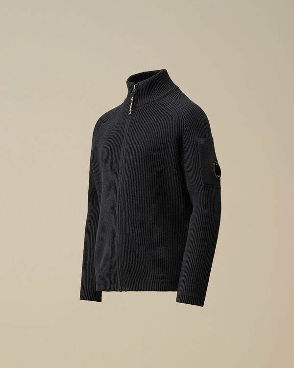 c.p. company U16 Cotton Knitted Full Zip Knit TOTAL ECLIPSE - BLUE