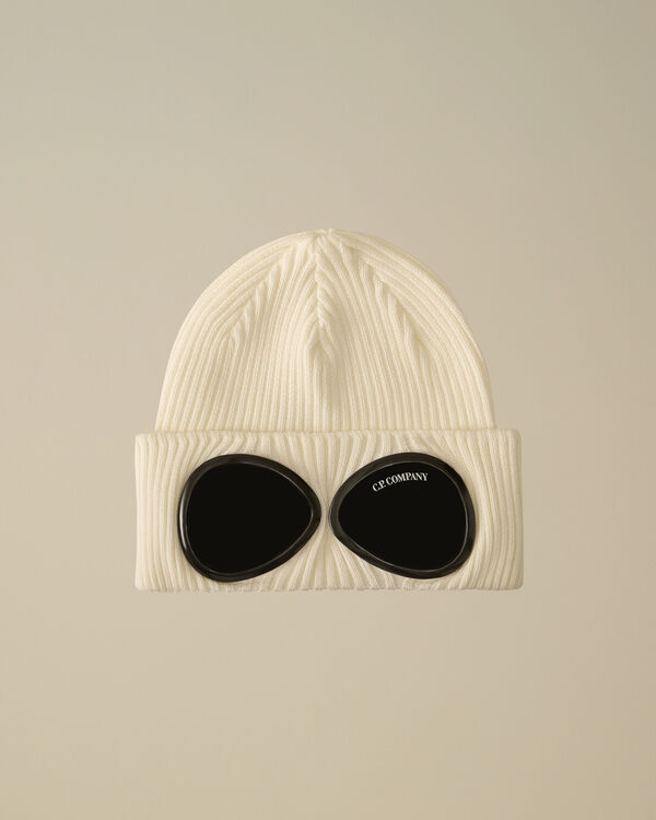 C.p. Company U16 Cotton Knitted Goggle Beanie GAUZE WHITE