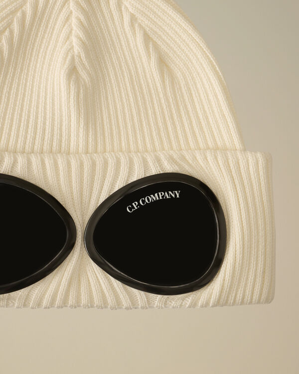 C.p. Company U16 Cotton Knitted Goggle Beanie GAUZE WHITE