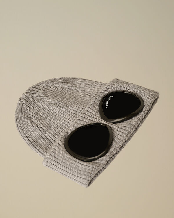 c.p. company U16 Cotton Knitted Goggle Beanie GREY MELANGE