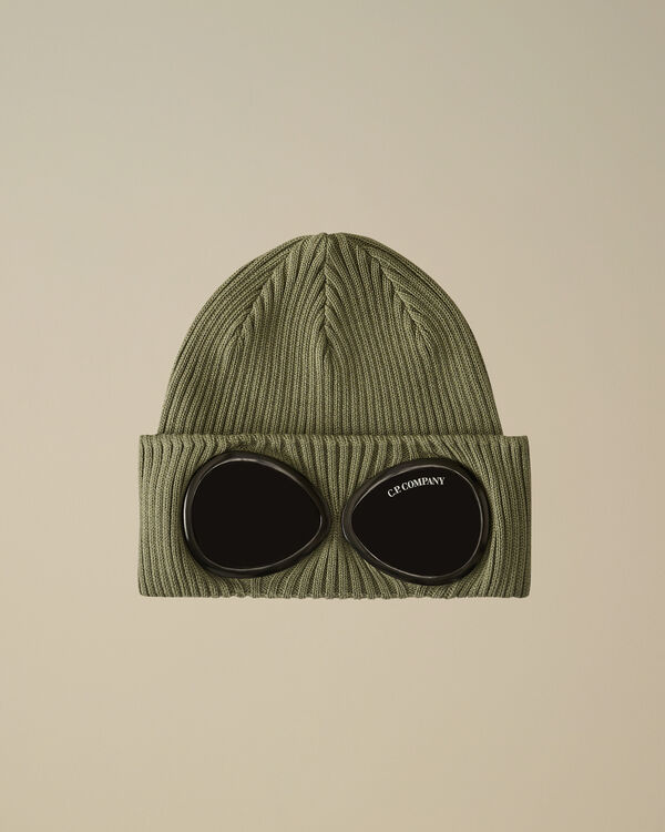C.p. Company U16 Cotton Knitted Goggle Beanie THYME - GREEN