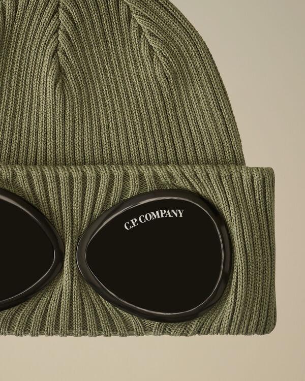 C.p. Company U16 Cotton Knitted Goggle Beanie THYME - GREEN