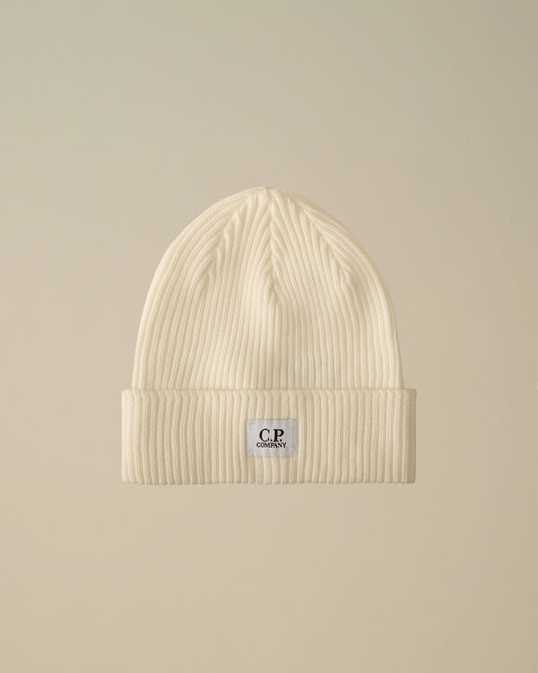 C.p. Company U16 Cotton Knitted Logo Beanie GAUZE WHITE