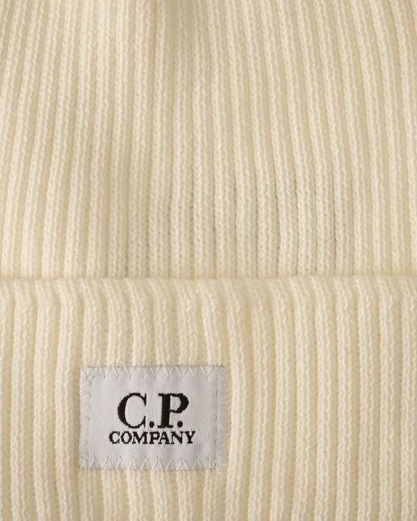 C.p. Company U16 Cotton Knitted Logo Beanie GAUZE WHITE