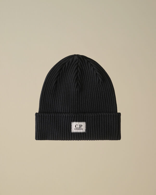 C.p. Company U16 Cotton Knitted Logo Beanie TOTAL ECLIPSE - BLUE