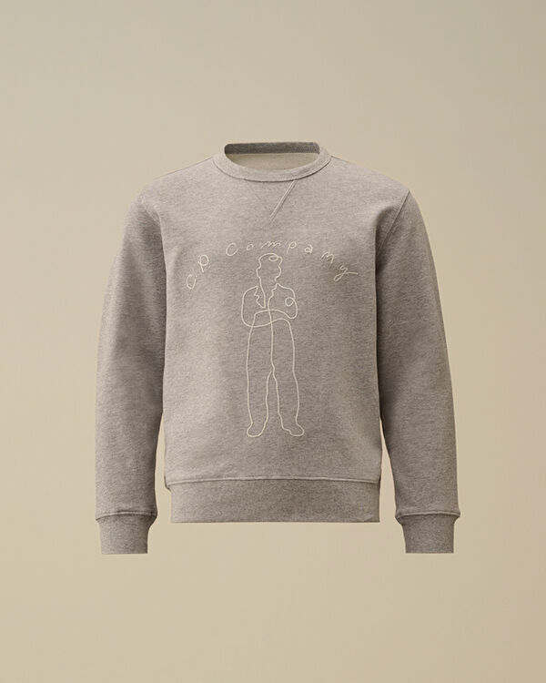C.p. Company U16 Diagonal Fleece Crewneck Embroidery Sweatshirt GREY MELANGE