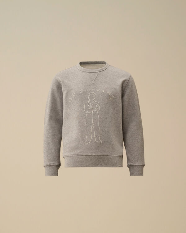 C.p. Company U16 Diagonal Fleece Crewneck Embroidery Sweatshirt GREY MELANGE