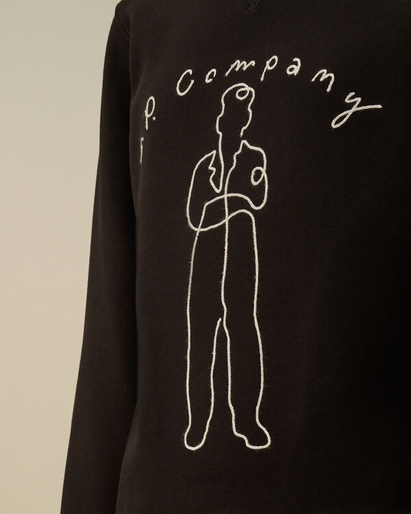 C.p. Company U16 Diagonal Fleece Crewneck Embroidery Sweatshirt BLACK