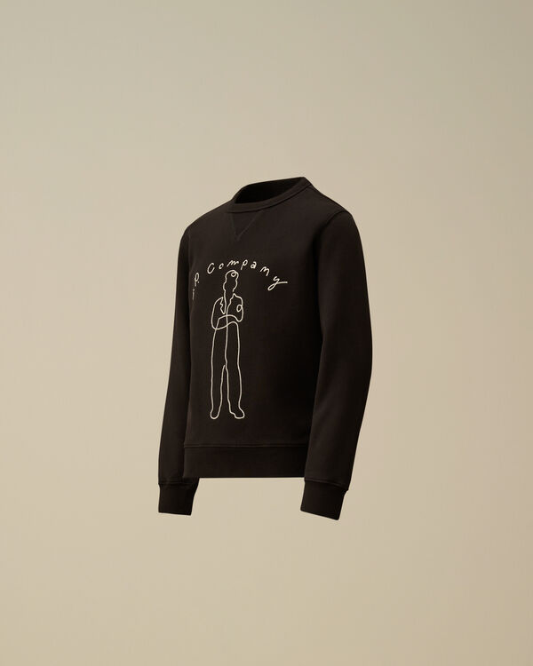 c.p. company U16 Diagonal Fleece Crewneck Embroidery Sweatshirt BLACK