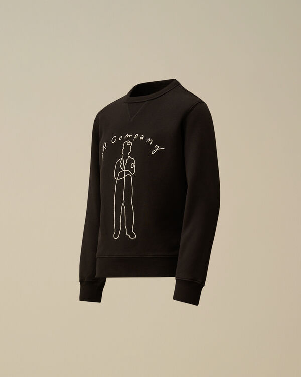 c.p. company U16 Diagonal Fleece Crewneck Embroidery Sweatshirt BLACK