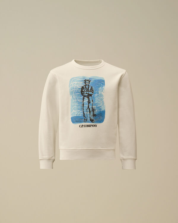 C.p. Company U16 Diagonal Fleece Crewneck Logo Sweatshirt GAUZE WHITE