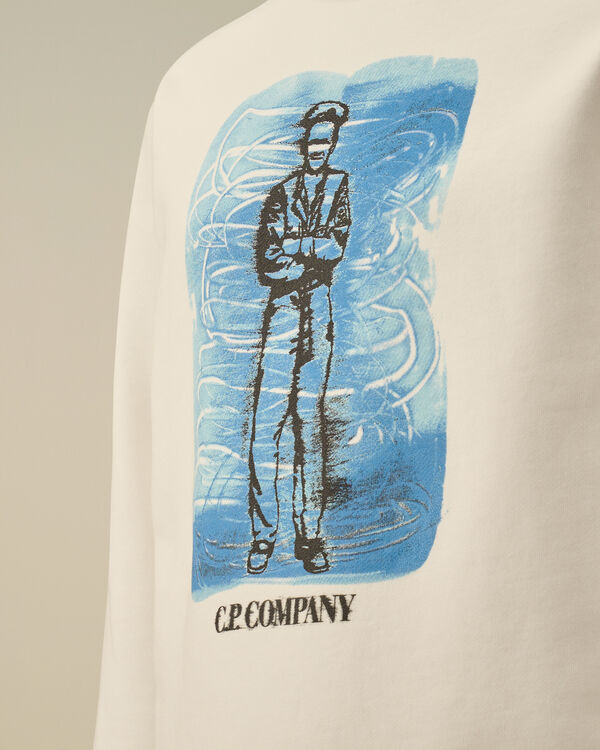 C.p. Company U16 Diagonal Fleece Crewneck Logo Sweatshirt GAUZE WHITE