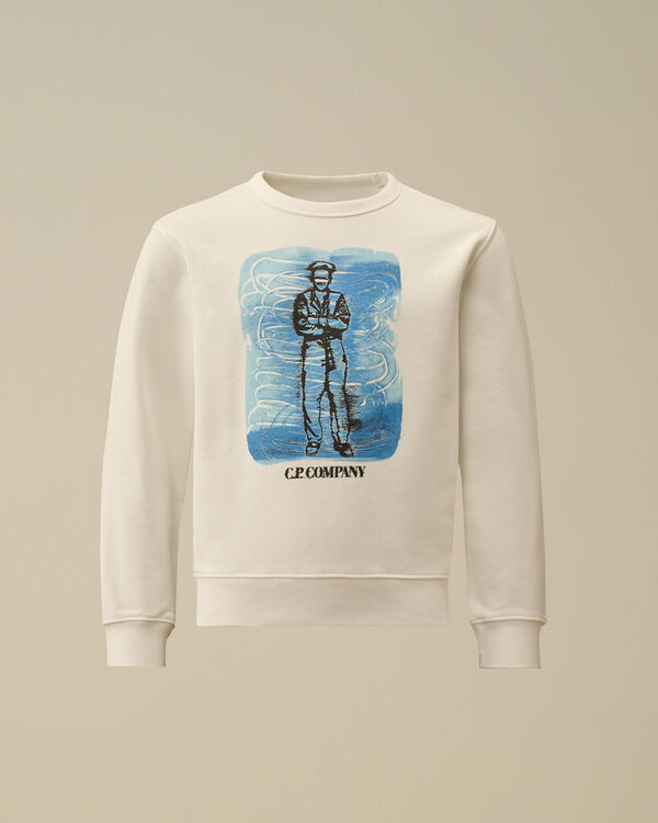 C.p. Company U16 Diagonal Fleece Crewneck Logo Sweatshirt GAUZE WHITE