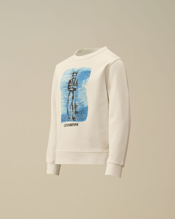 c.p. company U16 Diagonal Fleece Crewneck Logo Sweatshirt GAUZE WHITE