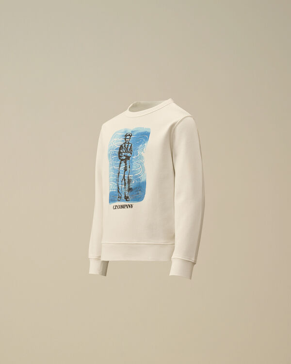 c.p. company U16 Diagonal Fleece Crewneck Logo Sweatshirt GAUZE WHITE