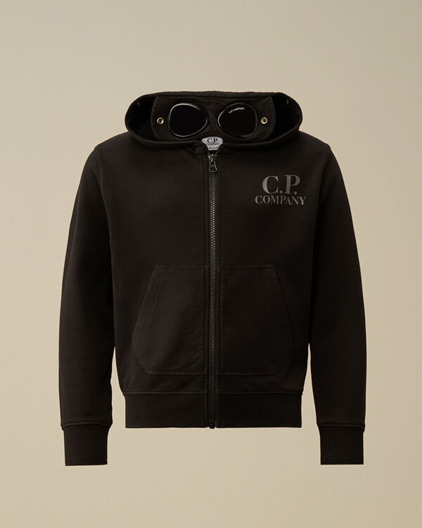 C.p. Company U16 Diagonal Fleece Goggle Hooded Sweatshirt BLACK