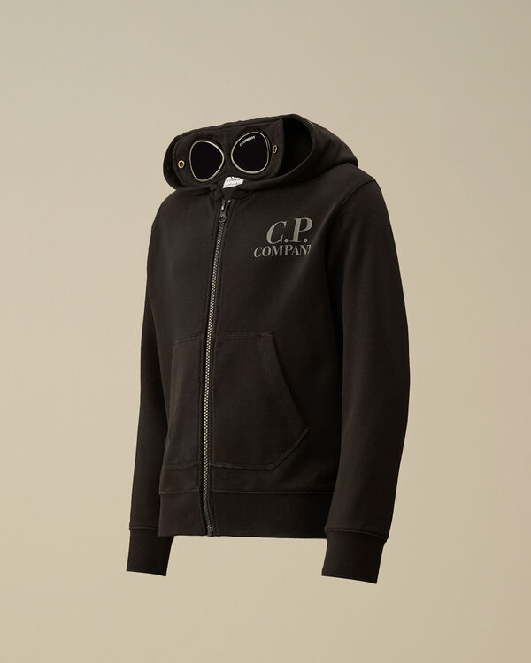 c.p. company U16 Diagonal Fleece Goggle Hooded Sweatshirt BLACK