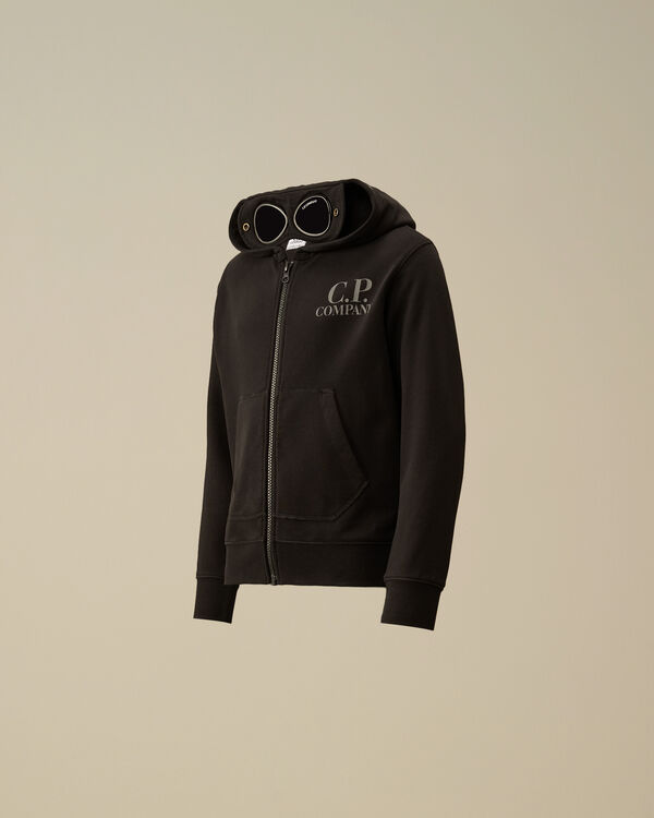c.p. company U16 Diagonal Fleece Goggle Hooded Sweatshirt BLACK