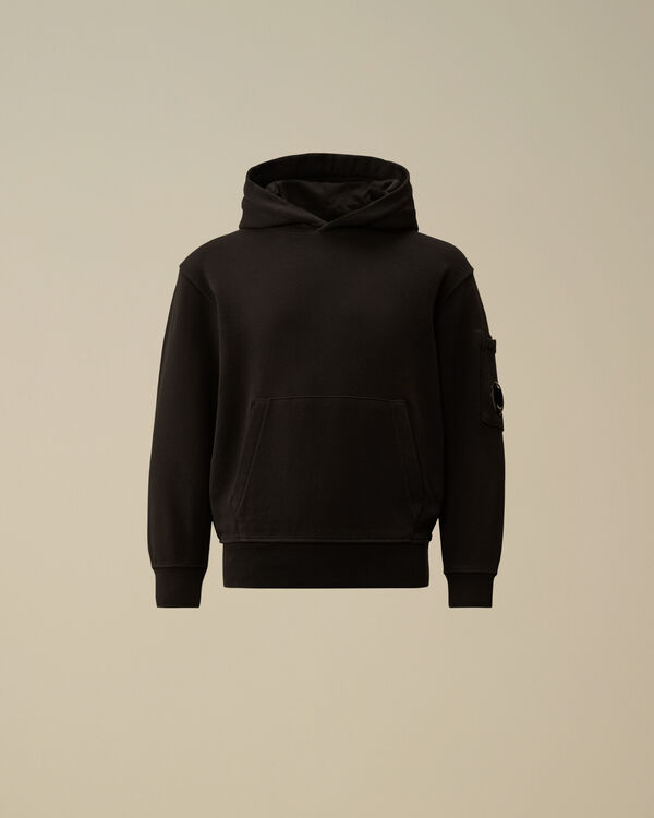 C.p. Company U16 Diagonal Fleece Hooded Lens Sweatshirt BLACK