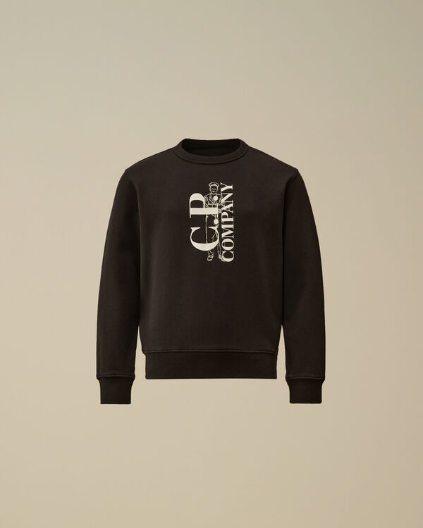 C.p. Company U16 Diagonal Fleece Logo Crewneck Sweatshirt BLACK