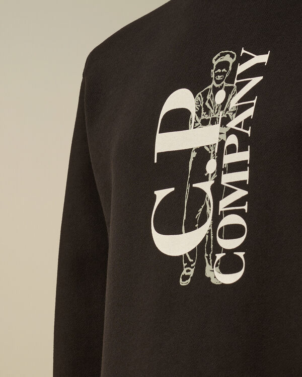 C.p. Company U16 Diagonal Fleece Logo Crewneck Sweatshirt BLACK