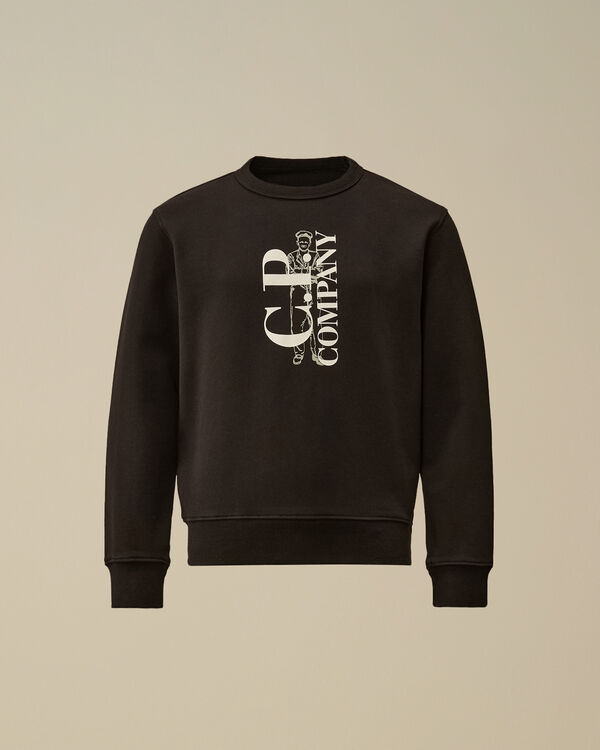 C.p. Company U16 Diagonal Fleece Logo Crewneck Sweatshirt BLACK