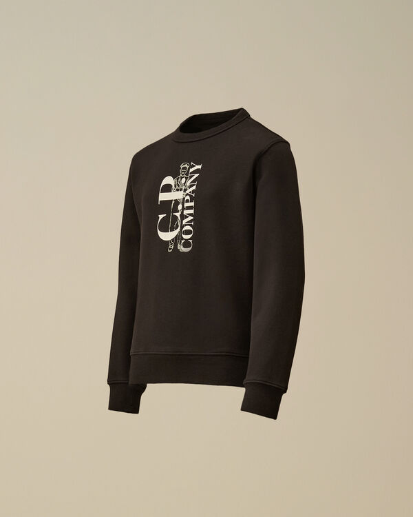 c.p. company U16 Diagonal Fleece Logo Crewneck Sweatshirt BLACK