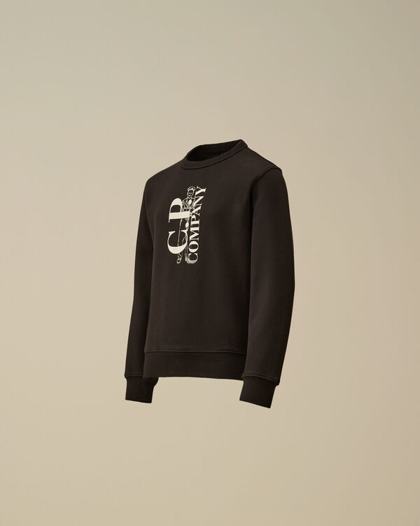 c.p. company U16 Diagonal Fleece Logo Crewneck Sweatshirt BLACK
