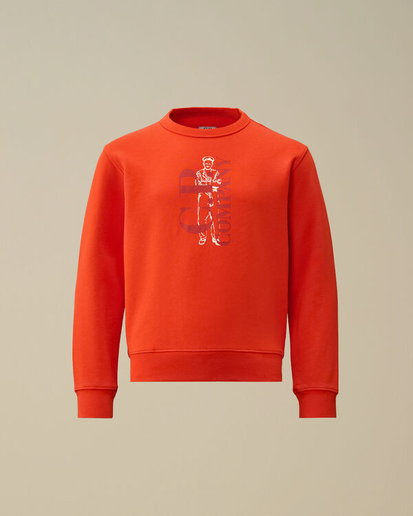 C.p. Company U16 Diagonal Fleece Logo Crewneck Sweatshirt POINCIANA - ORANGE