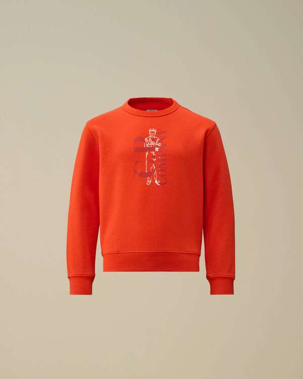 C.p. Company U16 Diagonal Fleece Logo Crewneck Sweatshirt POINCIANA - ORANGE