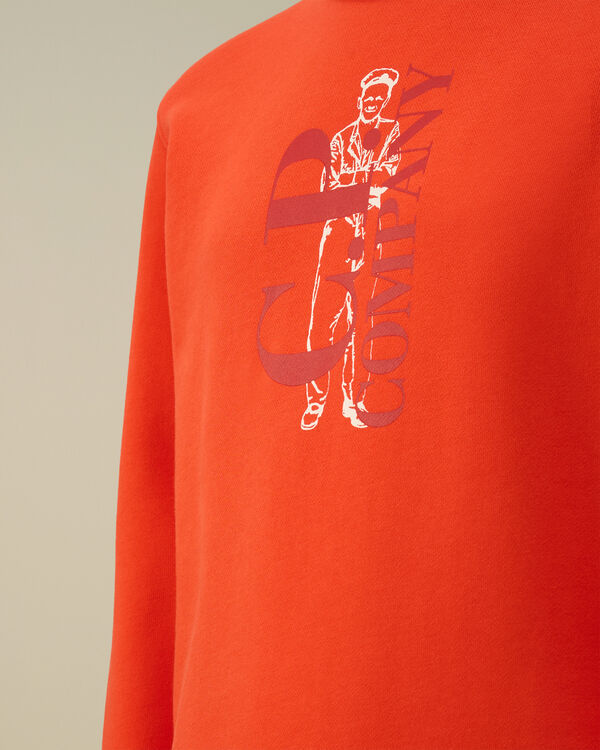 C.p. Company U16 Diagonal Fleece Logo Crewneck Sweatshirt POINCIANA - ORANGE