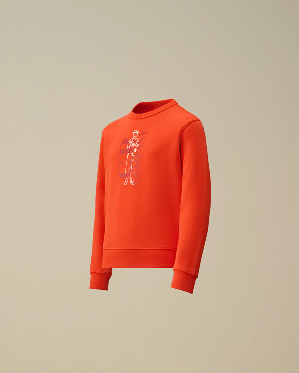 c.p. company U16 Diagonal Fleece Logo Crewneck Sweatshirt POINCIANA - ORANGE