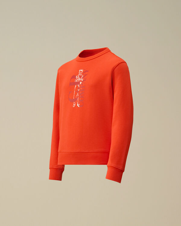 c.p. company U16 Diagonal Fleece Logo Crewneck Sweatshirt POINCIANA - ORANGE