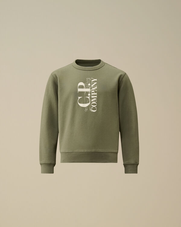 C.p. Company U16 Diagonal Fleece Logo Crewneck Sweatshirt THYME - GREEN