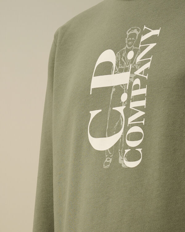 C.p. Company U16 Diagonal Fleece Logo Crewneck Sweatshirt THYME - GREEN