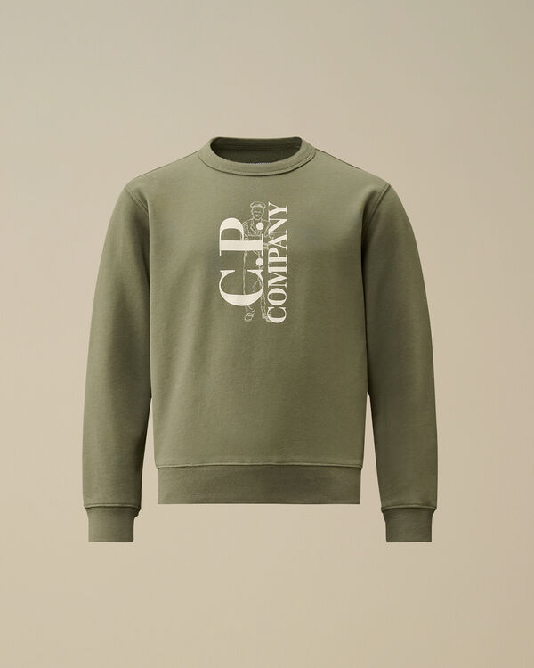 C.p. Company U16 Diagonal Fleece Logo Crewneck Sweatshirt THYME - GREEN
