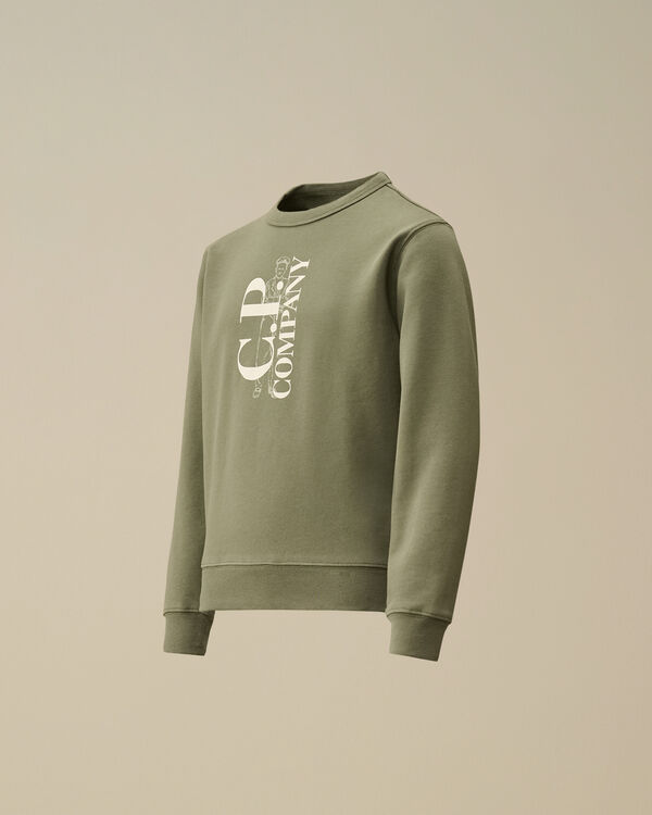 c.p. company U16 Diagonal Fleece Logo Crewneck Sweatshirt THYME - GREEN