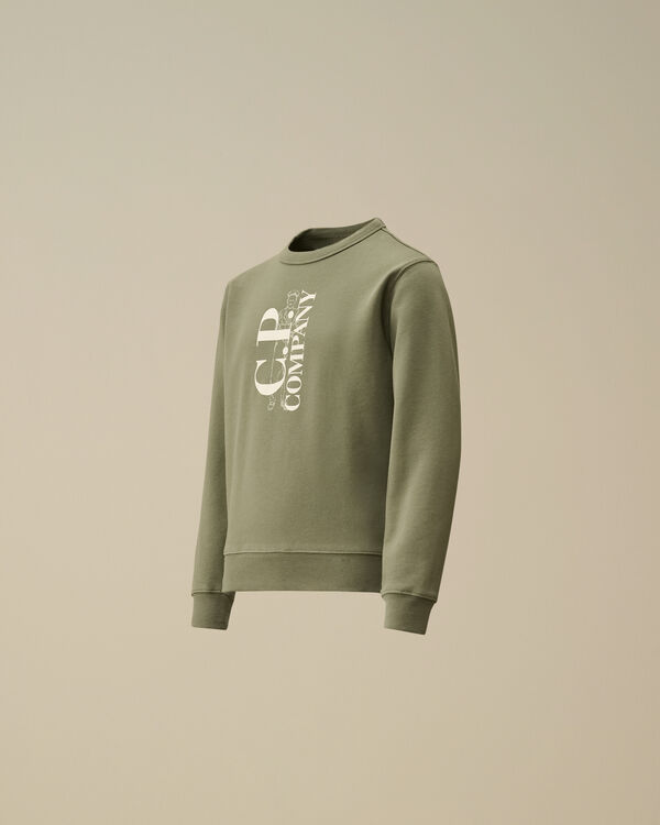c.p. company U16 Diagonal Fleece Logo Crewneck Sweatshirt THYME - GREEN